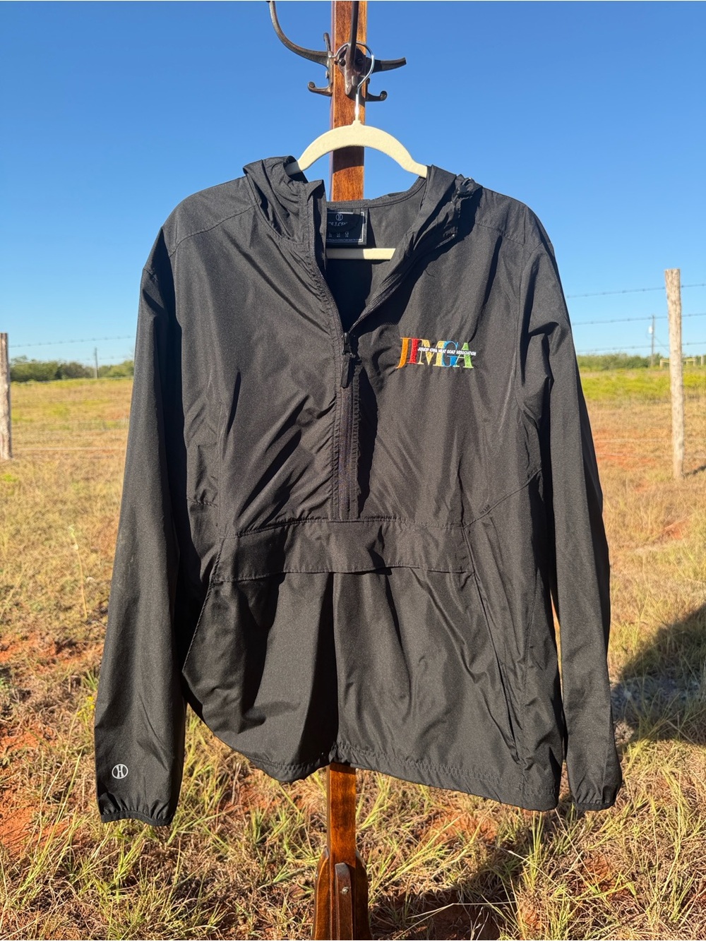 Kids Black Hooded Windbreaker Jacket with Rainbow Logo